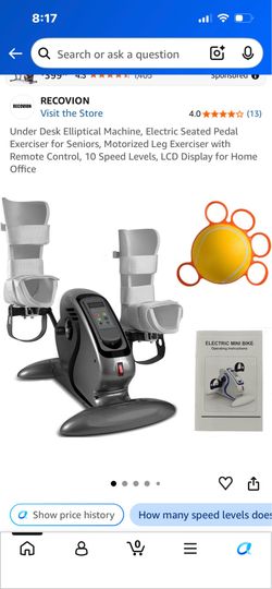 Under Desk Elliptical Machine, Electric Seated Pedal Exerciser for Seniors, Motorized Leg Exerciser with Remote Control, 10 Speed Levels, LCD Display 
