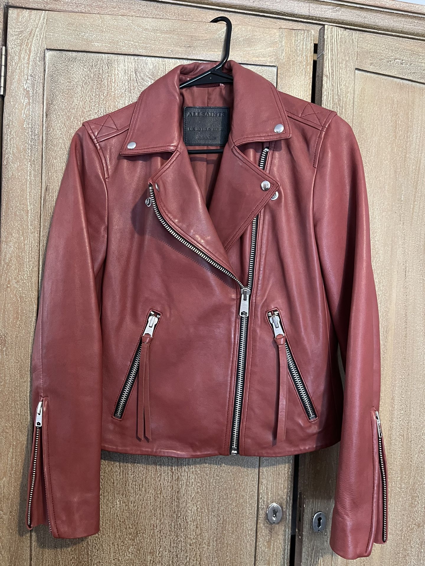 All Saints Dalby Oxblood Leather Jacket