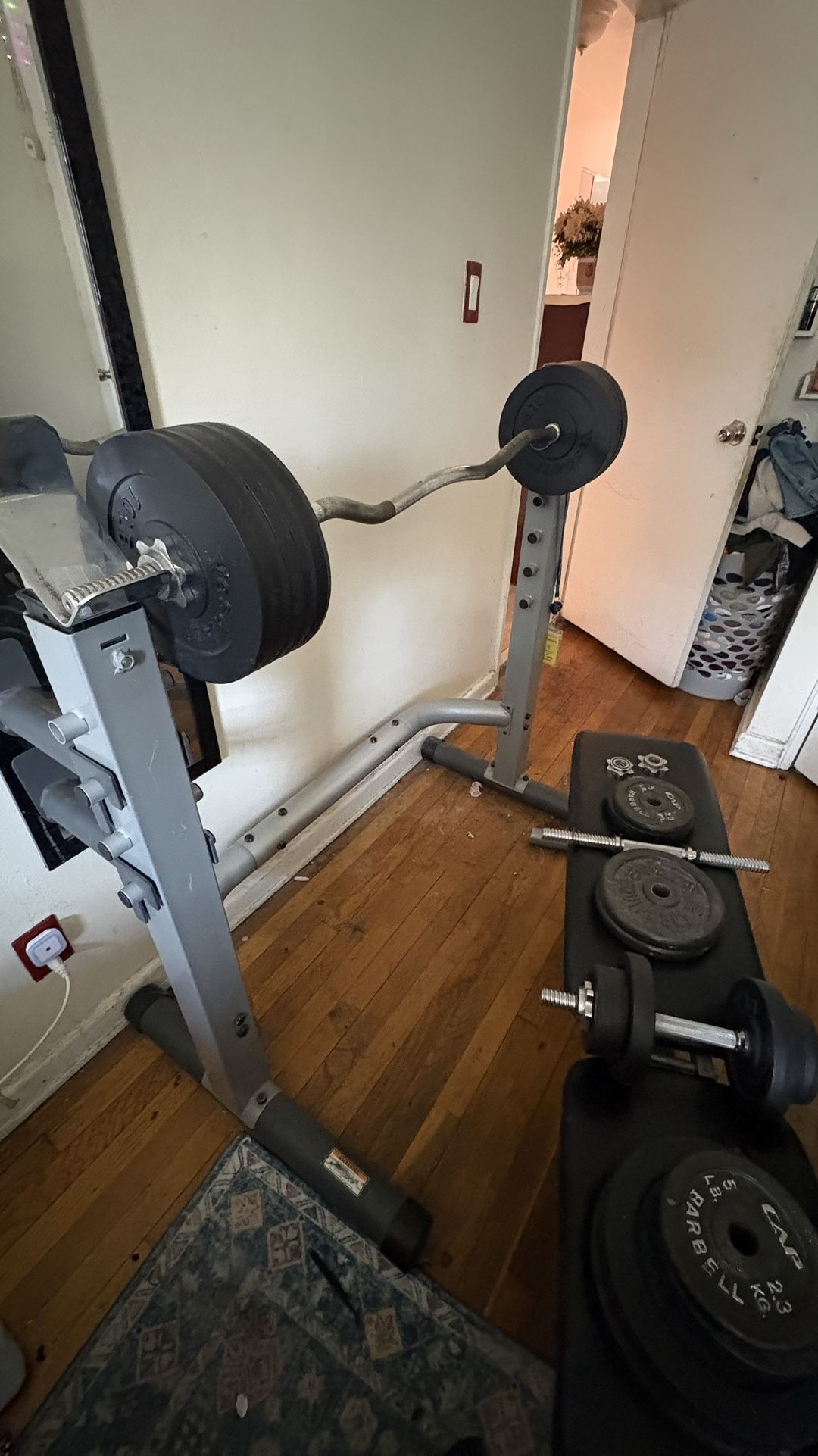 175lb Adjustable Bench Press Set w/ Barbell, EZ Curl Bar, Dumbbells ...