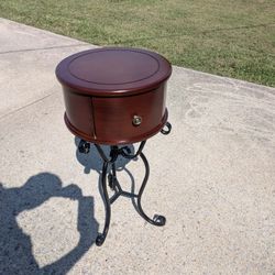 Solid Wood Round Drum Side Table with Drawer