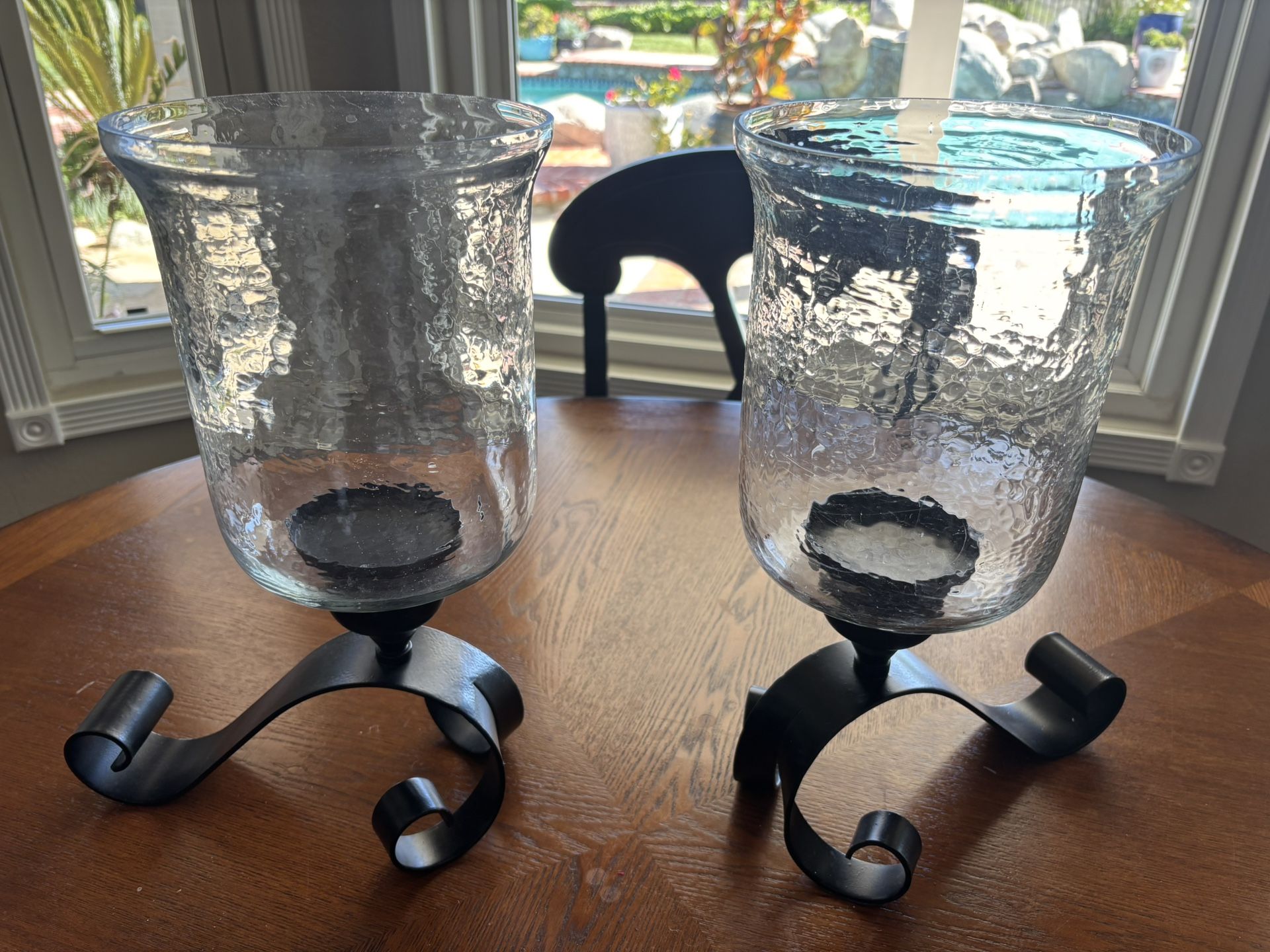 Two Glass And  Metal Candle Holders.