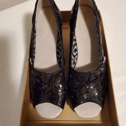 Toms Sequin Wedge Sandal Color Black Size 7.5 NEW