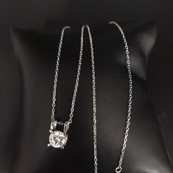 925 Sterling Silver 1.00CT MOISSANITE Solitaire Pendant Necklace Size 18” Adjustable 