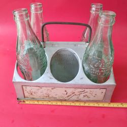 Vintage Coco Cola Bottle Carrier With 4 Vintage Bottles 