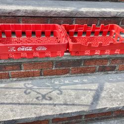 2 Vtg. Coca-Cola Red Plastic Crates Holds 20oz Bottles Soda Advertising Carriers 