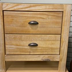 Grain Wood Furniture Montauk 2-Drawer Bedside Nightstand, Solid Wood with Driftwood Finish
