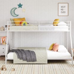 Mainstays Small Space Junior Twin over Full Low Profile Metal Bunk Bed, White