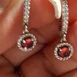 PANDORA AUTHENTIC BRAND NEW STERLING SILVER CZ RED CRYSTAL  DANGLE HOOP EARRINGS