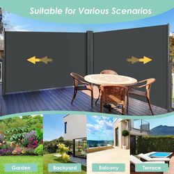 236" x 71" Retractable Side Awning, Patio Privacy Screen UV Resistant Waterproof Patio Retractable Side Screen for Garden, Balcony and Courtyard, Dark