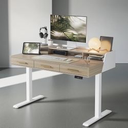 ModernMate Standing Desk with 3 Drawers, 48 x 26 Inches Height Adjustable Desk with Monitor Shelf, Electric Stand Up Desk with Storage for Home and Of