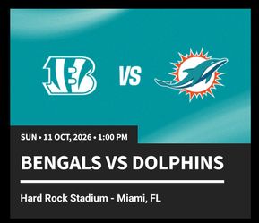 Miami dolphins vs BENGALS + parking pass