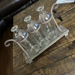 Rustic Flower Vase Set with Rack Stand Farmhouse Glass Bottles for Decor Table centerpieces