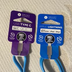 7 Feet Charging Cords Lightning And Type C Brand New 