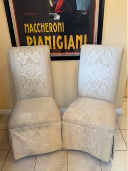 PAIR of Elegant Damask Parsons Chairs - Cream/Ivory