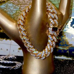 ✅Men's Cz Diamond 💎 Ice Out 10mm 8.5 Inches Miami Cuban Link Bracelet 14k Gold Plated Bling Bust Down