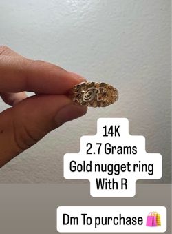 14K Gold Nugget Initial R Ring