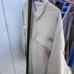Columbia PFG Fishing Cargo Shirt Vented Button Down Sz XXL Beige Khaki Pockets 
