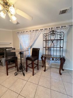 3-piece wrought iron/marble bar table and marble baker’s rack