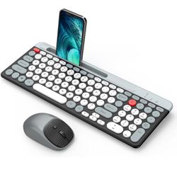 Wireless Keyboard and Mouse Combo Rechargeable,with Phone Holder 2.4GHz Quiet Keyboard Mouse Wireless with USB Receiver,Compatible with Computer