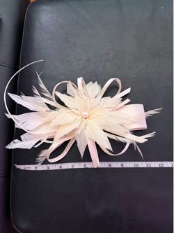 Fascinator Hair Cream Feather Flower feather Pearl accessory formal fancy church
