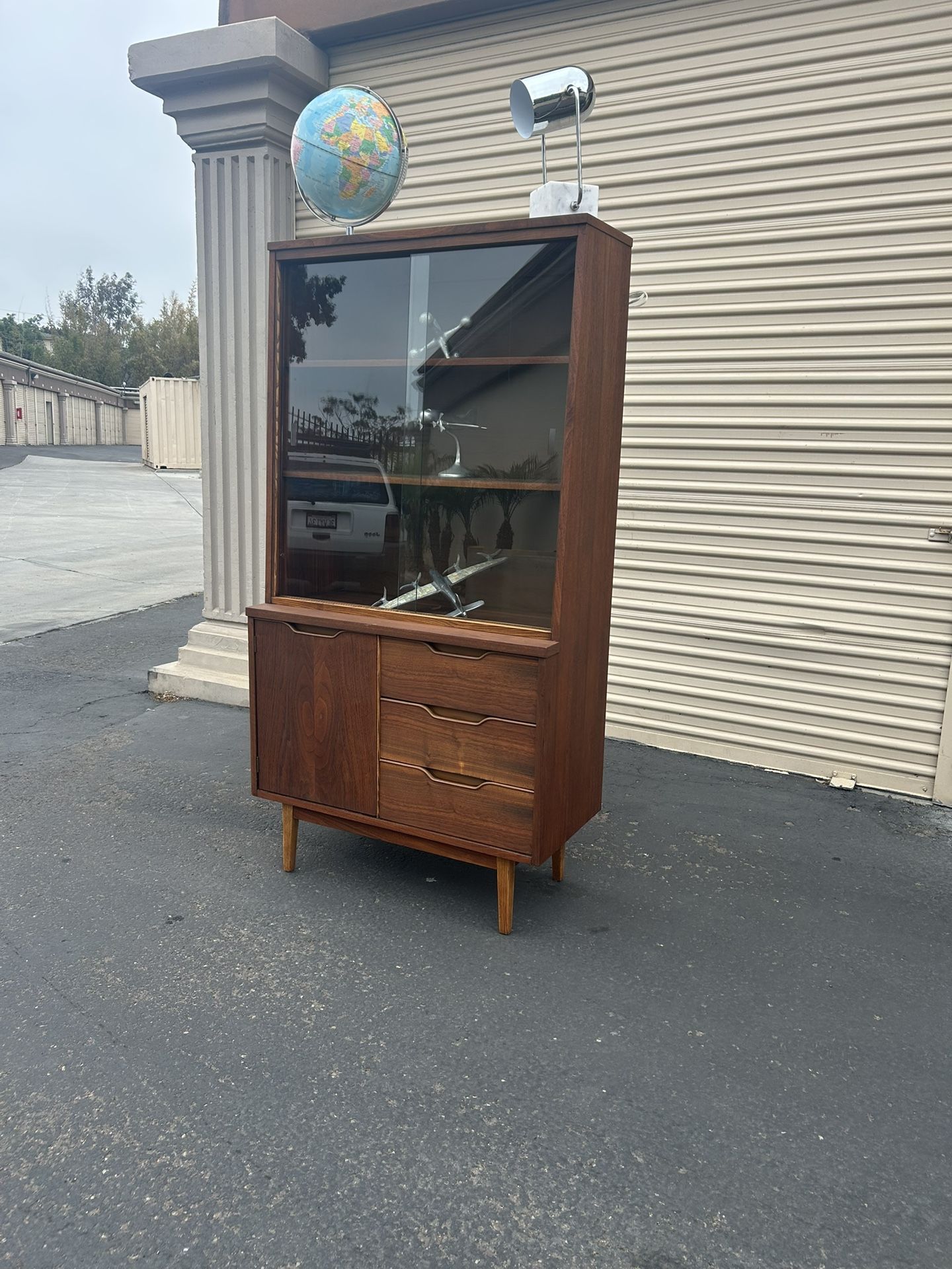 MCM Walnut Hutch Cabinet By Stanley