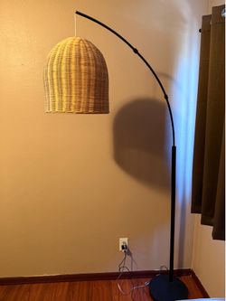 Threshold Addison Arc Floor Lamp with Natural Rattan Shade