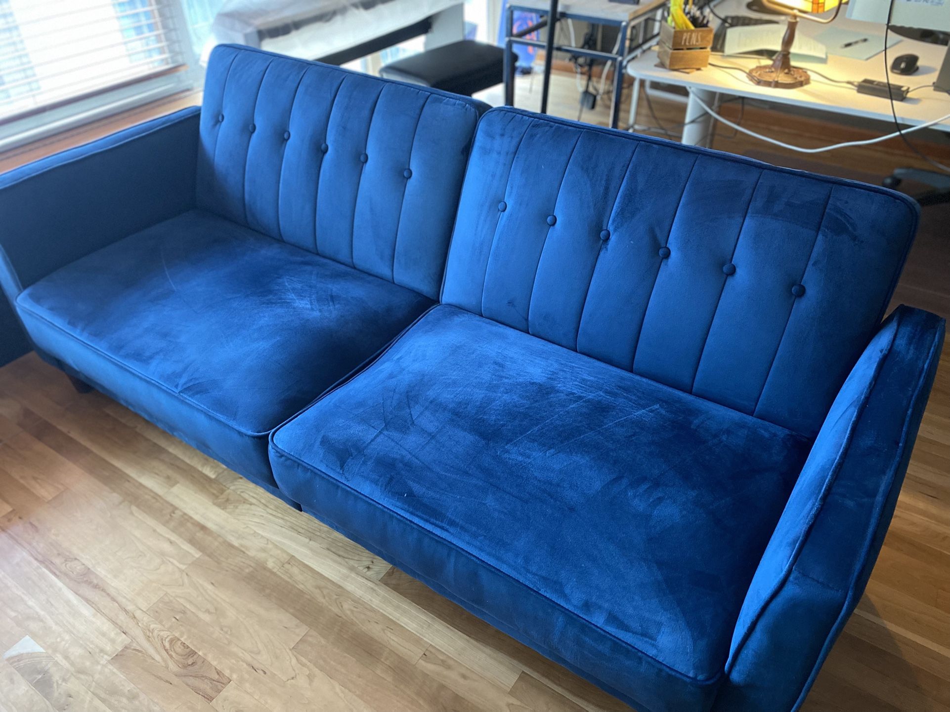 🛋️ Blue Velvet Sleeper Sofa – $150 OBO (Evelyn by Wayfair)