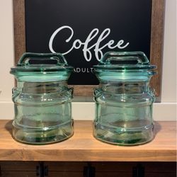 Vintage Green Glass Canister Set