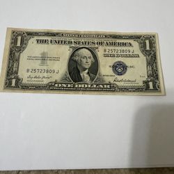 1957 Silver certificate one dollar bill. 
