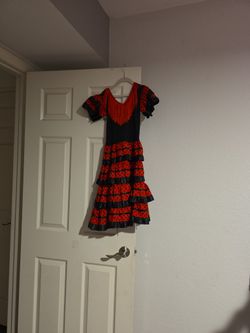 Red and Black Ruffled Dance Costume Dress 