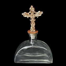 Antique Holy Water Cross Top Triangle Bottle Milagro Decanter