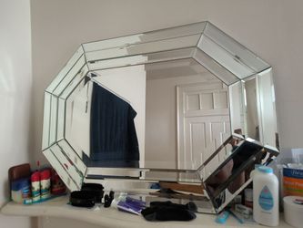 Vintage Bombay Company Hollywood Regency Mirrored Frame Faceted Octagonal Wall Mirror