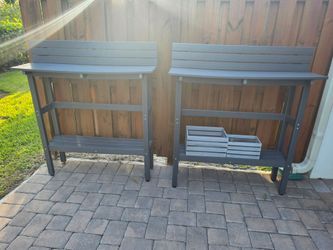 Gray Outdoor Potting Bench Tables – Set of 2