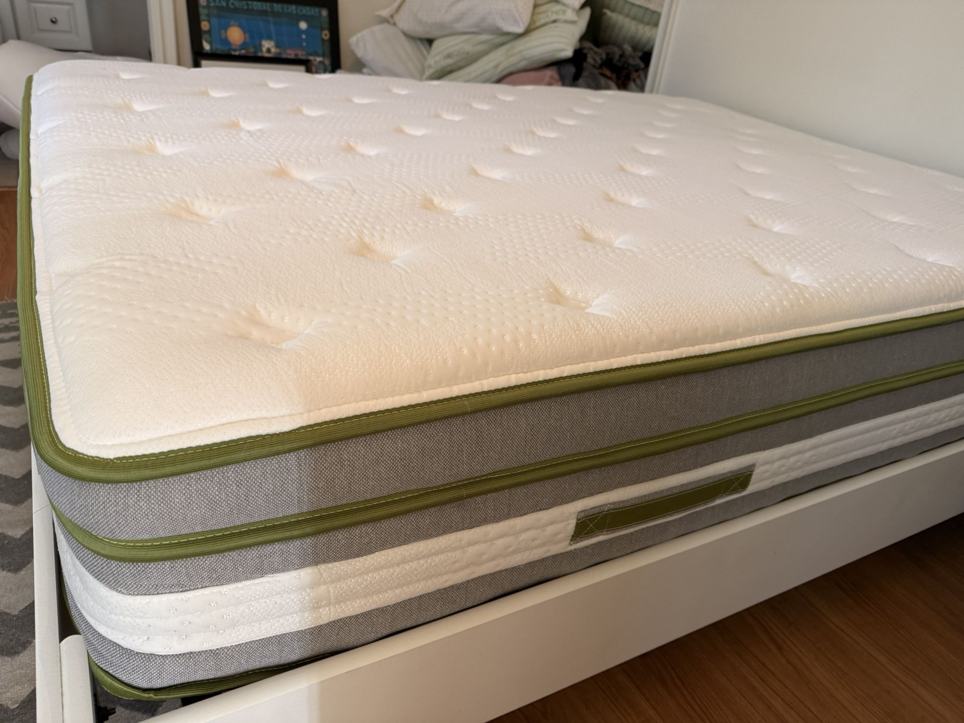 White Queen Bed frame & 12” Novilla Mattress