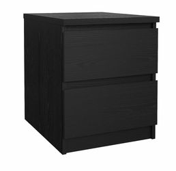 Black Wood Grain 2-Drawer Nightstand