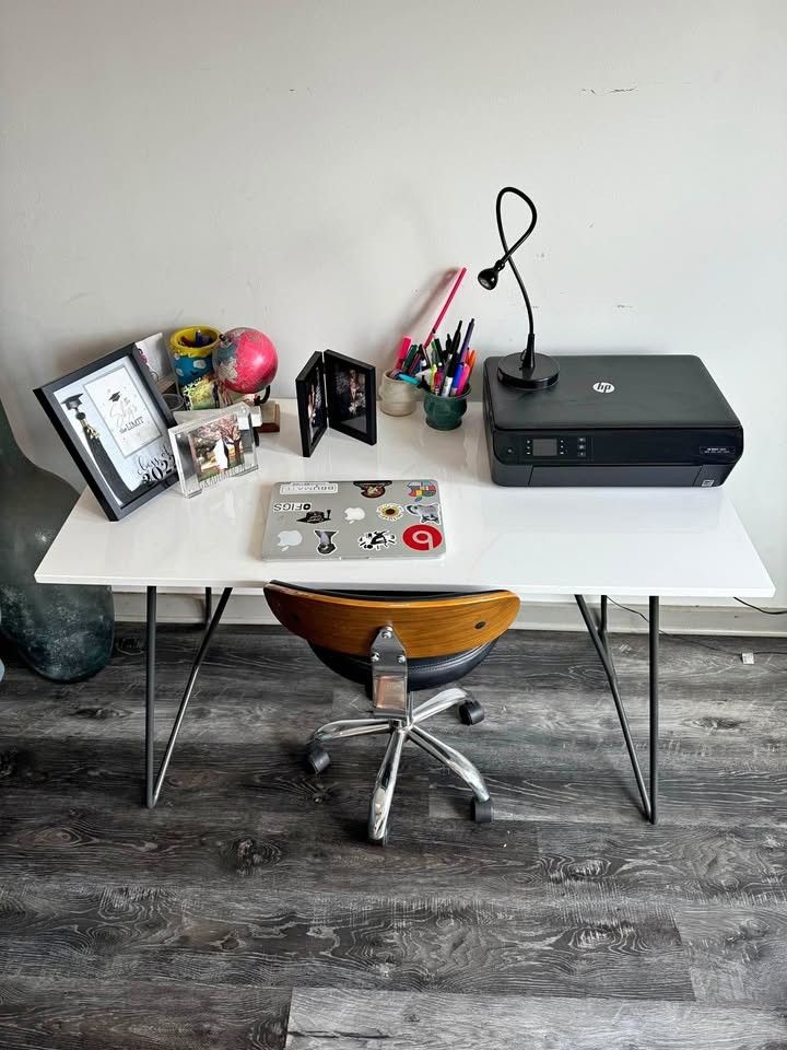 White Desk With Hairpin Style Legs