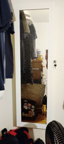 hite Wall-Mounted Jewelry Armoire with Full-Length Mirror