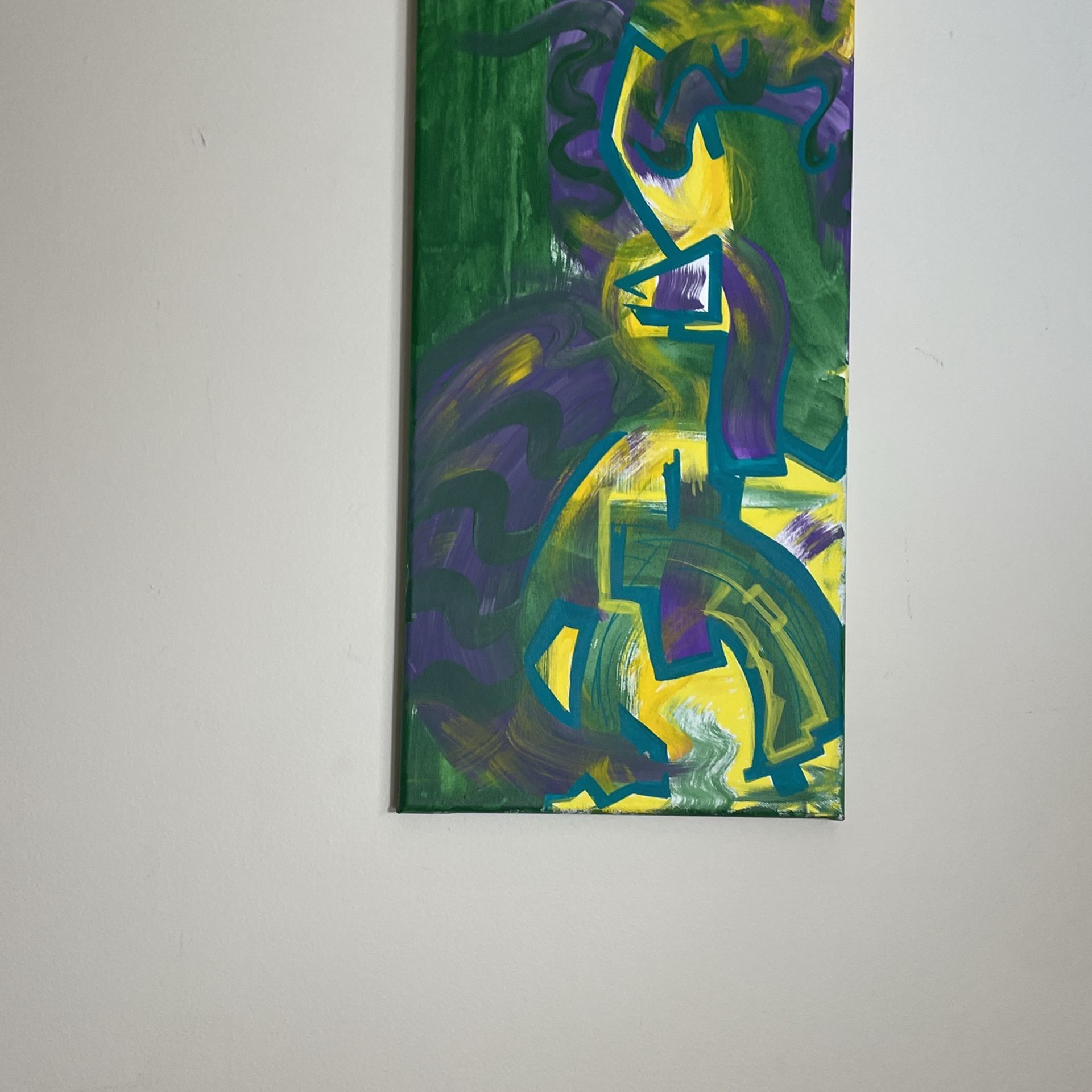 ABSTRACT PAINTING CANVAS IN Tones Of Green , Purple N Yellow!