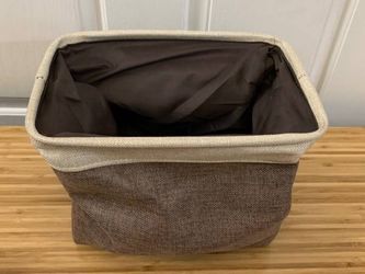 New Set of 2 Collapsible Baskets Brown & Beige Canvas Cloth Bin Basket