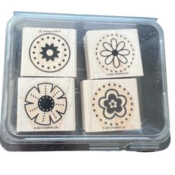 STAMPIN UP POLKA DOT PUNCHES SET OF 4 WOOD MOUNTED RUBBER STAMPS FLOWERS Vintage