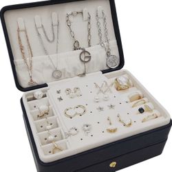Jewelry Organizer for Women Girls, Portable Leather Jewelry Box 3 Drawers 