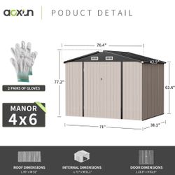 Aoxun Outdoor Storage Shed, 6.4x4 FT, Garbage Can,Outdoor Metal Shed for Tool,Garden,Bike, Brown