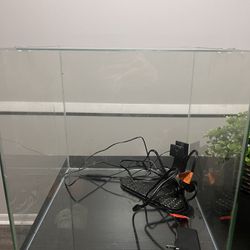 15 Gallon Rimless Fish Tank, Light, And Heater.