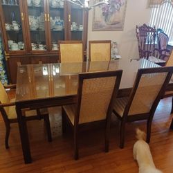 All Wood Six Chairs Dining Set and China Dining Cabinet