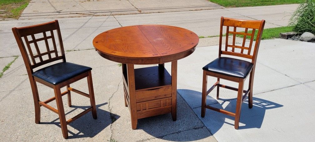 Oak High Top Table And Chairs