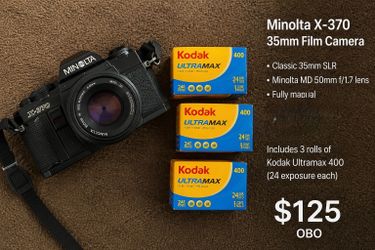 Minolta X-370 35mm Film Camera + 3 Rolls Kodak Ultramax 400 Film