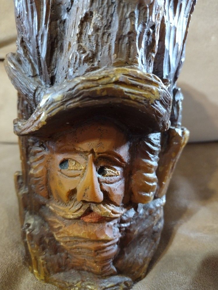 Vintage German Gunter Walldurn Baden CANDLE Hand Carved Face in Tree Trunk 8" 