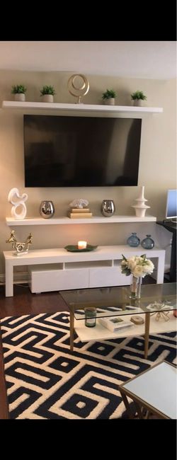 Tv stand with 3 floating shelves
