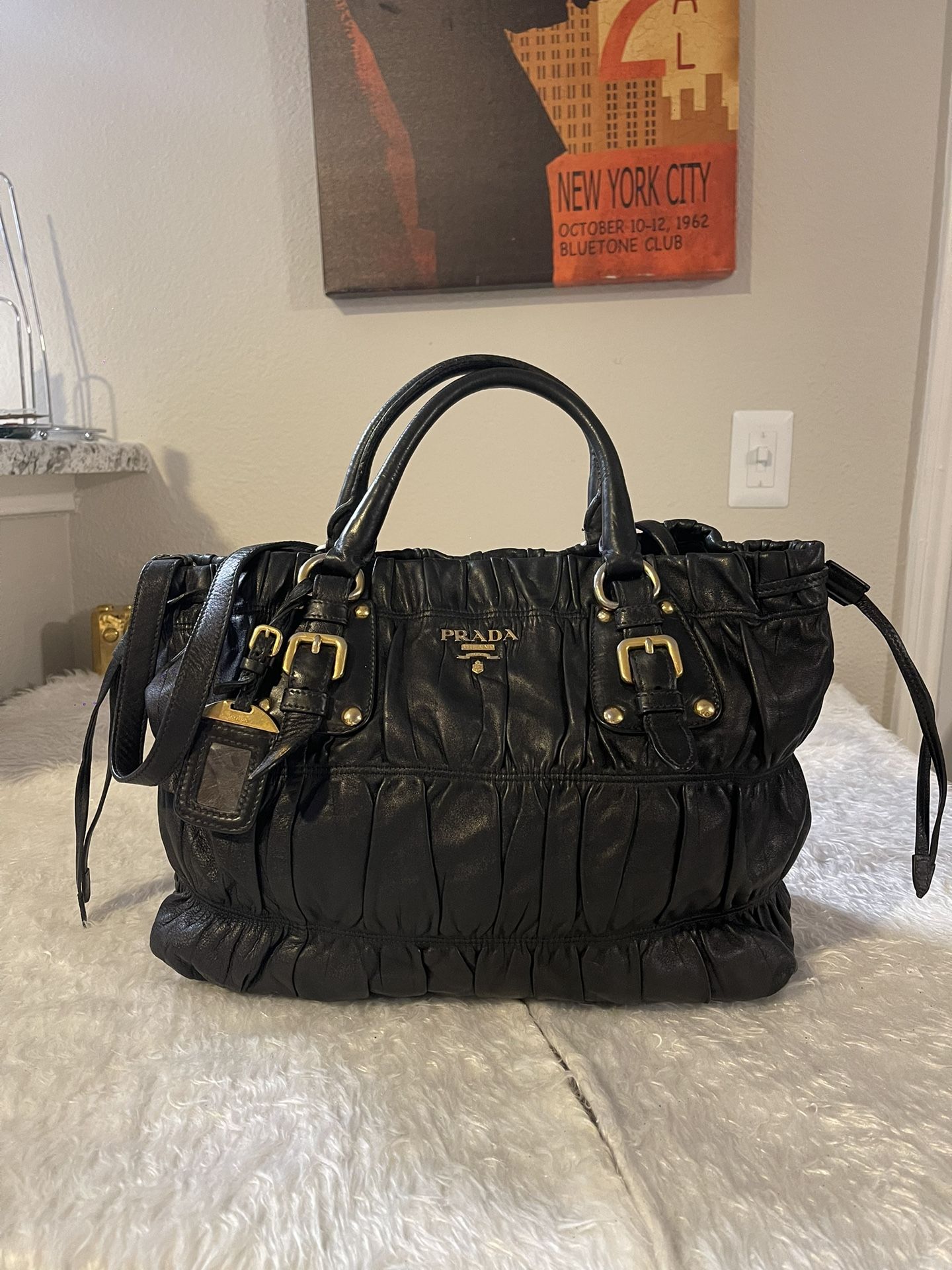 Prada TESSUTO GAUFRE Women's Nylon Handbag,Shoulder Bag Dark   General : Brand : Prada Model : TESSUTO GAUFRE  Type : Handbag, Shoulder bag Material :