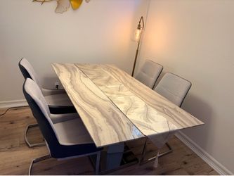 71” Modern Dining Table + 4 Upholstered Chairs